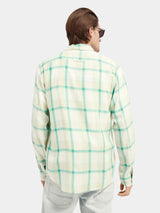 Scotch & Soda Tencel Check Shirt in green, on figure, back view