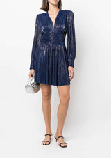 Sabina Musáyev Shaya Dress in blue metallic, worn by model, full length
