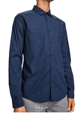 Scotch & Soda Ams Blauw Shirt in navy, on figure, three-quarter view of the button front