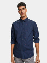 Scotch & Soda Palette Bleu Shirt in navy with small red motif print, worn by model, front view
