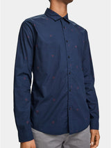 Scotch & Soda Palette Bleu Shirt in navy, on figure, close view of the collar and button front