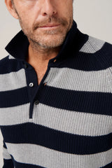 Christian Kimber Raglan Polo Stripes - Navy and Grey