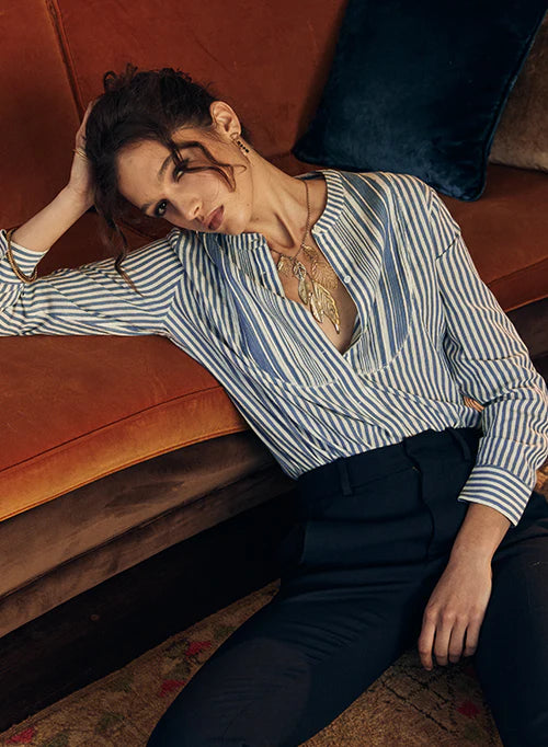 Marie Louise De Monterey PIA BLOUSE - BLUE STRIPE