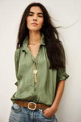 ba&sh Camila Shirt in khaki, worn by model, waist-up front view