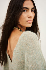 ba&sh Isaac Cardigan in amande, close view of the open V back