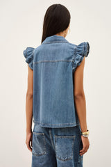 ba&sh Yoyo Shirt in blue jeans, back view
