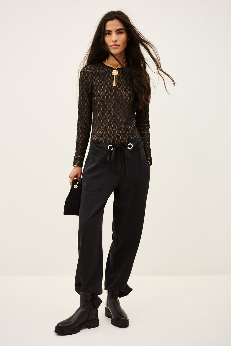 ba&sh Pavana Pants in carbone, worn by model, full length front view