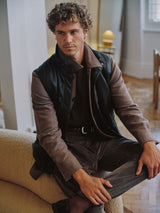 Christian kimber Quilted Leather Vest Tumbled Grain Lambskin,Chocolate Brown