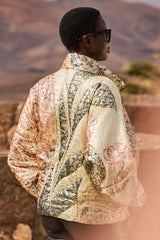 Mes Demoiselles Jerry Lurex Jacquard Quilted Jacket in multicolour, worn by model, back view