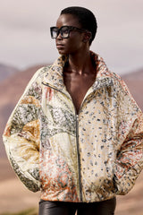 Mes Demoiselles Jerry Lurex Jacquard Quilted Jacket in multicolour, worn by model, three-quarter view