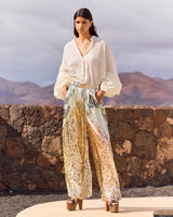 Mes Demoiselle Jump Wide Lurex Jacquard Pants