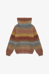 Mes Demoiselles Stuart Brushed Mohair Sweater, rust, grey and ochre stripes, flat product shot