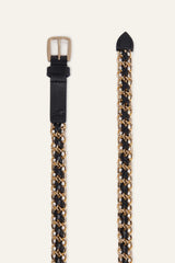 ba&sh Brooke Belt in black and gold, close view of the buckle and chain
