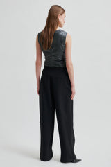 Second Female Seerie faux leather top,black sand