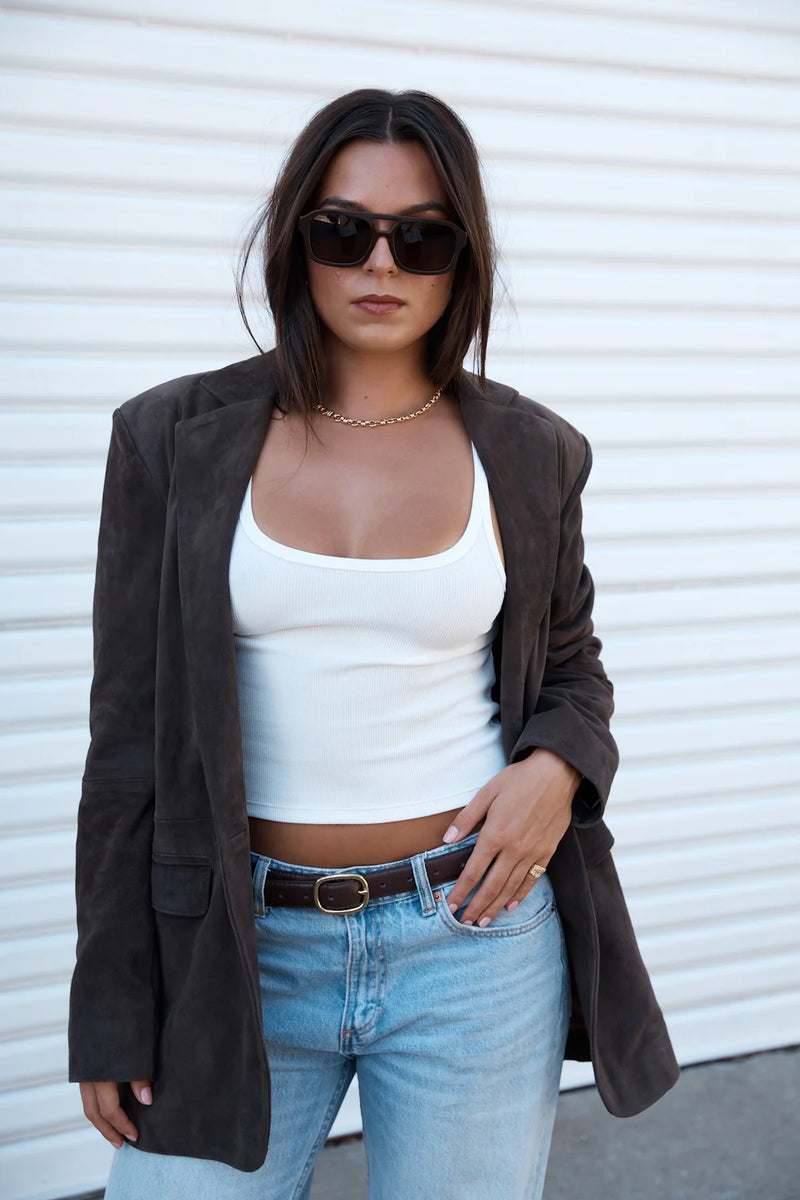 2nd Skin KINGSTON SUEDE BLAZER - ESPRESSO