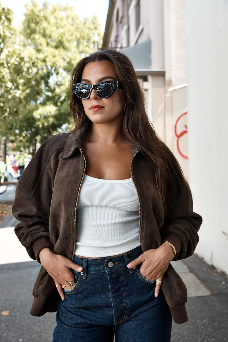 2nd Skin BLAIR SUEDE BOMBER - ESPRESSO
