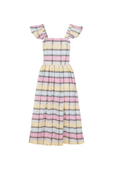 Second Female Bertine Strap Dress in rosebloom check, smocked bodice and ruffle straps, product view