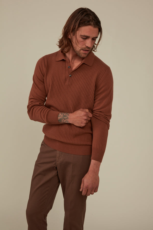 CHRISTIAN KIMBER Hampden Cashmere/Wool long sleeved polo , Ochre