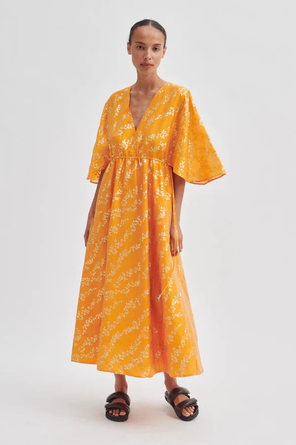 SECOND FEMALE Honesty V Neck Gold Print Dress - Apricot