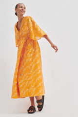 SECOND FEMALE Honesty V Neck Gold Print Dress - Apricot