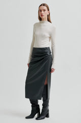 Second Female Seerie faux leather Skirt,black sand