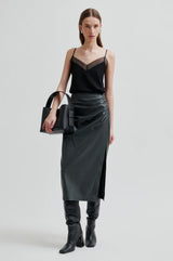 Second Female Seerie faux leather Skirt,black sand