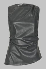 Second Female Seerie faux leather top,black sand