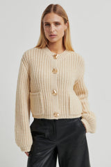 Second Female Urikke brooch knit cardigan,soft beige