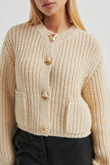 Second Female Urikke brooch knit cardigan,soft beige