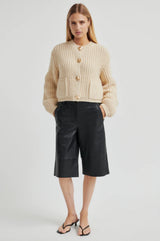 Second Female Urikke brooch knit cardigan,soft beige