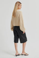 Second Female Urikke brooch knit cardigan,soft beige