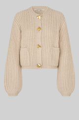 Second Female Urikke brooch knit cardigan,soft beige