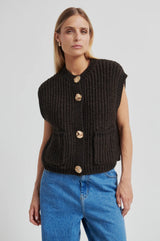 Second Female Urikke brooch knit vest,chocolate torte