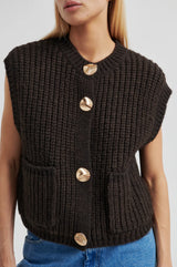 Second Female Urikke brooch knit vest,chocolate torte