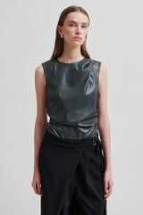 Second Female Seerie faux leather top,black sand