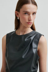 Second Female Seerie faux leather top,black sand