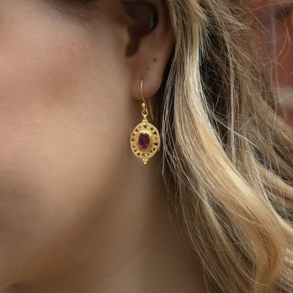 RUBYTEVA Artemis gold plate earrings with pink tourmaline