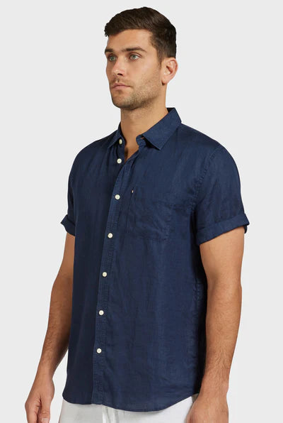 ACADEMY BRAND Hampton Linen S/S Shirt, Navy