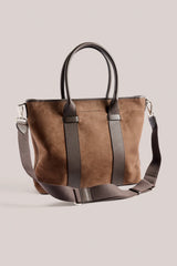 Christian Kimber Business Tote in chocolate, brown leather with twin handles and shoulder strap, studio shot