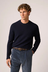Christian Kimber Basketweave Crew Neck Sweater Wool,Navy Blue