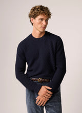Christian Kimber Basketweave Crew Neck Sweater Wool,Navy Blue