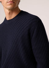 Christian Kimber Basketweave Crew Neck Sweater Wool,Navy Blue