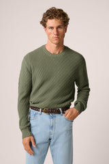 Christian Kimber Basketweave Crew Neck Sweater Wool,Olive Green