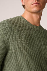 Christian Kimber Basketweave Crew Neck Sweater Wool,Olive Green