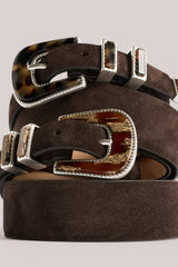 Christian Kimber Texas Belt Italian Suede & Acetate ,Espresso Brown & Tiger Stone