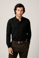 Christian Kimber Rye Paperweight Merino Long Sleeve Polo - Noir