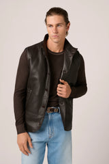 Christian kimber Quilted Leather Vest Tumbled Grain Lambskin,Chocolate Brown