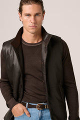 Christian kimber Quilted Leather Vest Tumbled Grain Lambskin,Chocolate Brown