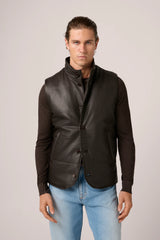 Christian kimber Quilted Leather Vest Tumbled Grain Lambskin,Chocolate Brown