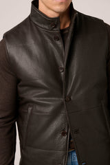 Christian kimber Quilted Leather Vest Tumbled Grain Lambskin,Chocolate Brown